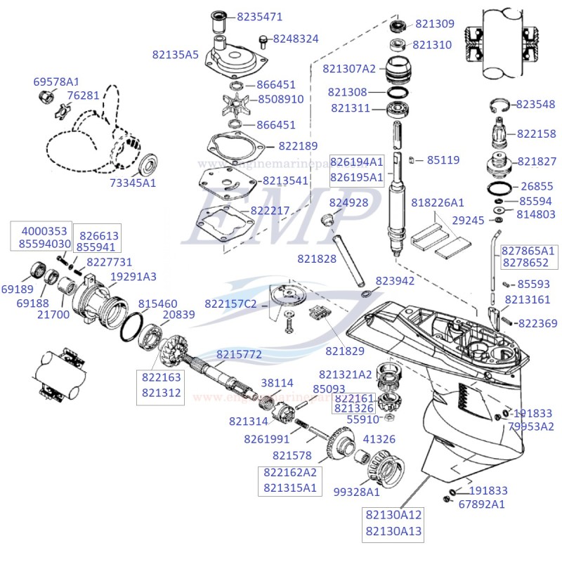Ricambi Piede HP 30, 40, 50 4T  Mercury, Mariner