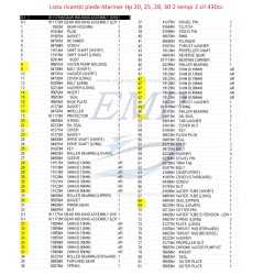Ricambi Piede HP 20, 25, 28, 30 2 Tempi 2 cil 430cc Mariner