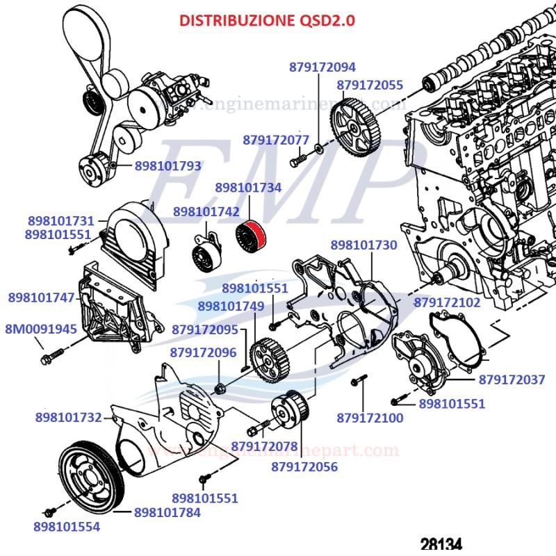 Cuscinetto tendicinghia distribuzione Mercruiser 898101734, 8M0152817