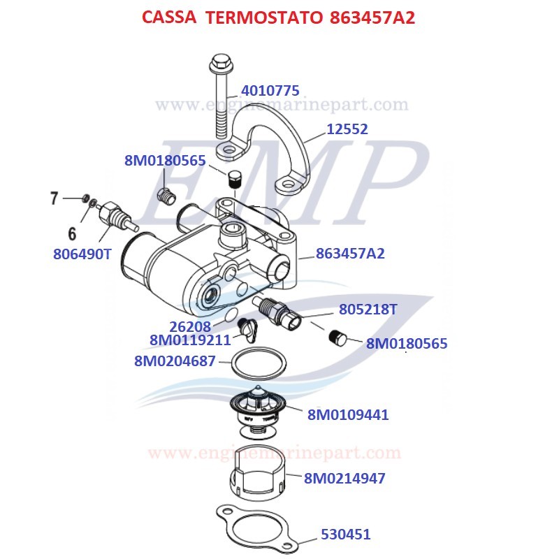 Ricambi cassa termostato Mercruiser 863457A2