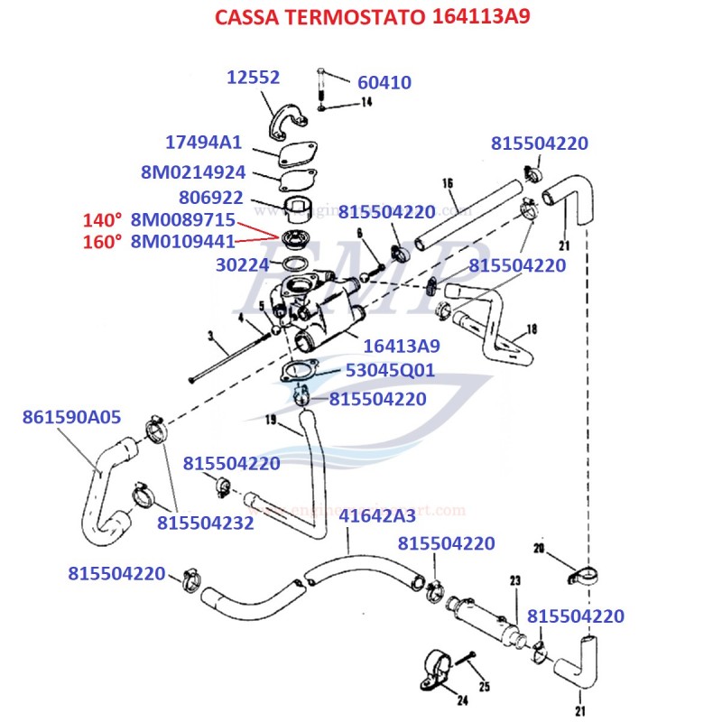 Ricambi cassa termostato Mercruiser 16413A9