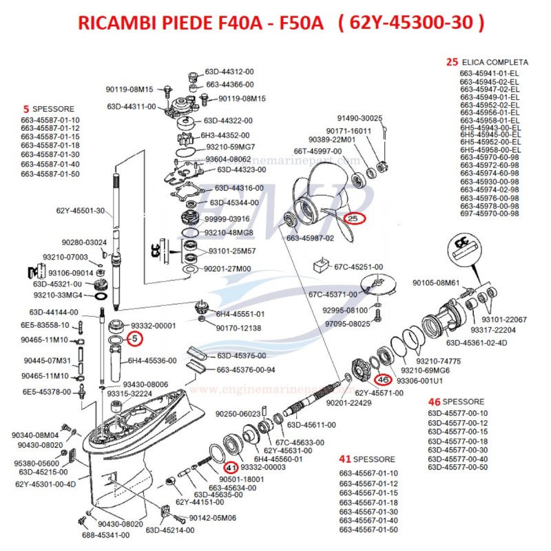 Ricambi Piede Barracuda, Selva, F40A, F50A Yamaha Marine