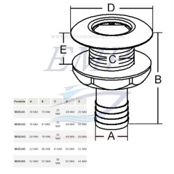 Scarico a mare plastica / inox inc. 33mm portagomma 16mm