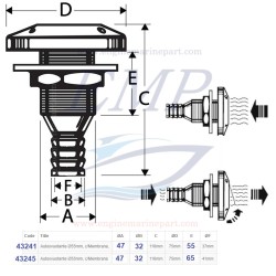 Scarico a mare inc. 47mm portatubo 32mm c/valvola di non ritorno