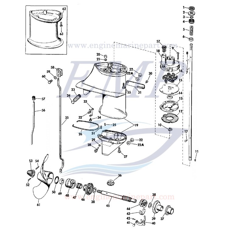 Ricambi Piede HP6 anno 70/80 145cc Johnson, Evinrude