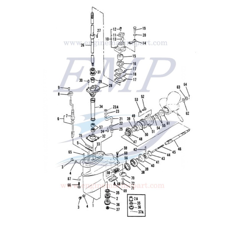Ricambi Piede HP9.9, 15 2 Tempi 2 cil 246.30cc Mariner