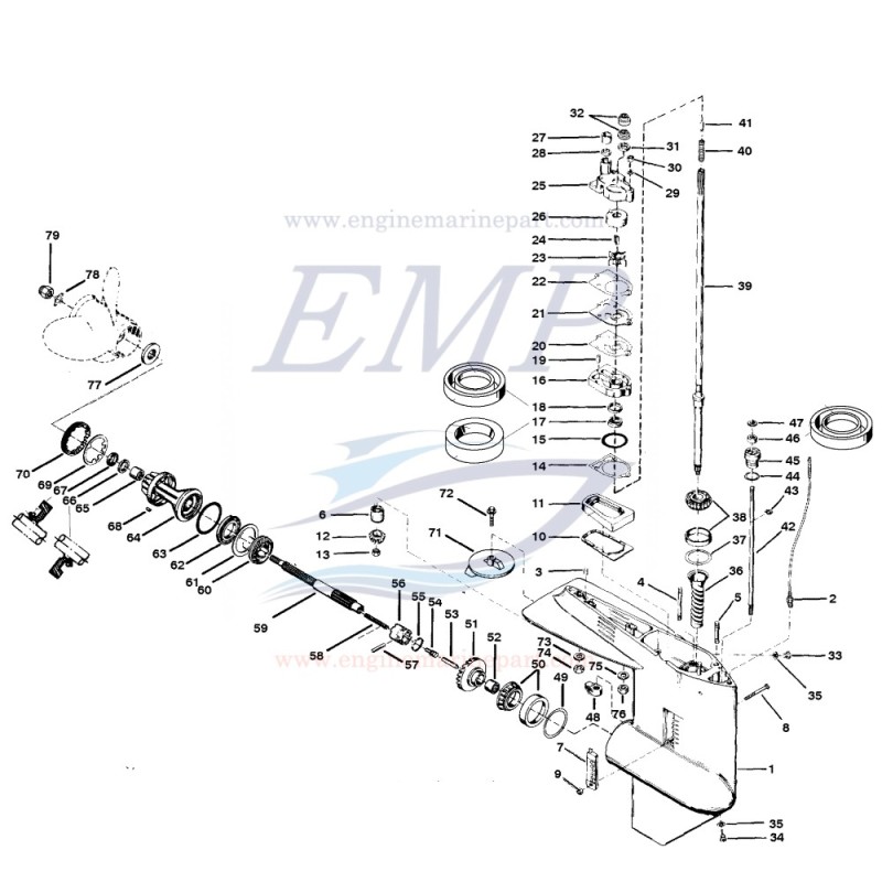 Ricambi Piede HP25, 40, 45 2T 4cil 717cc, Mercury,  Mariner