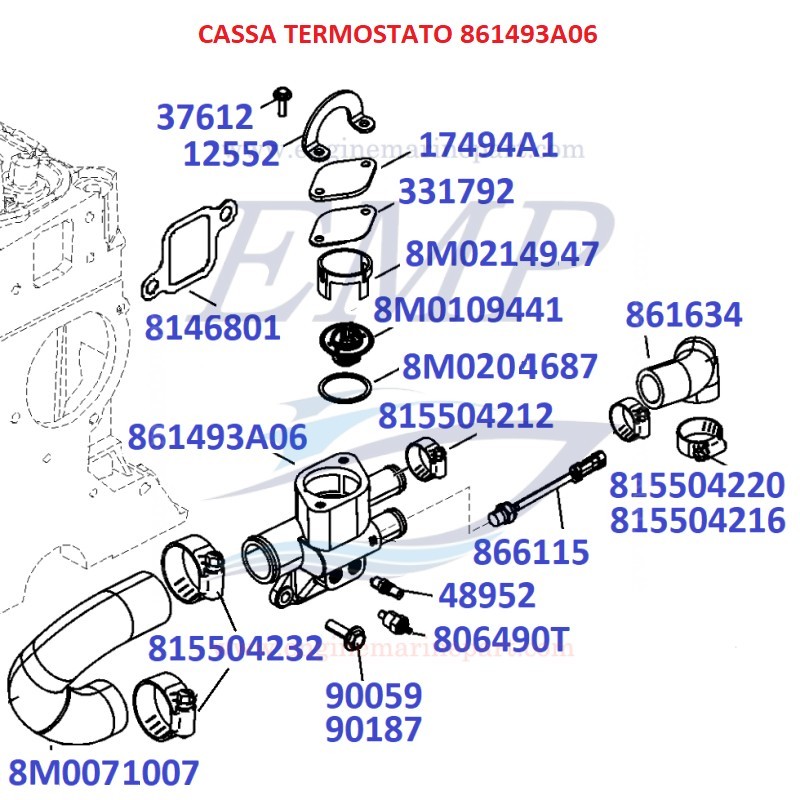 Ricambi cassa termostato Mercruiser 861493A06
