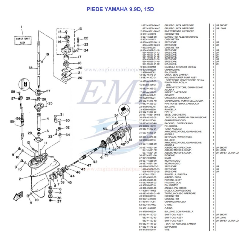 Ricambi Piede 9.9D, 15D Yamaha Marine