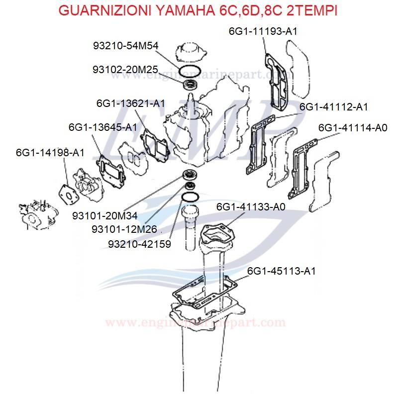 Guarnizioni motore Yamaha Marine 6C, 6D, 8C