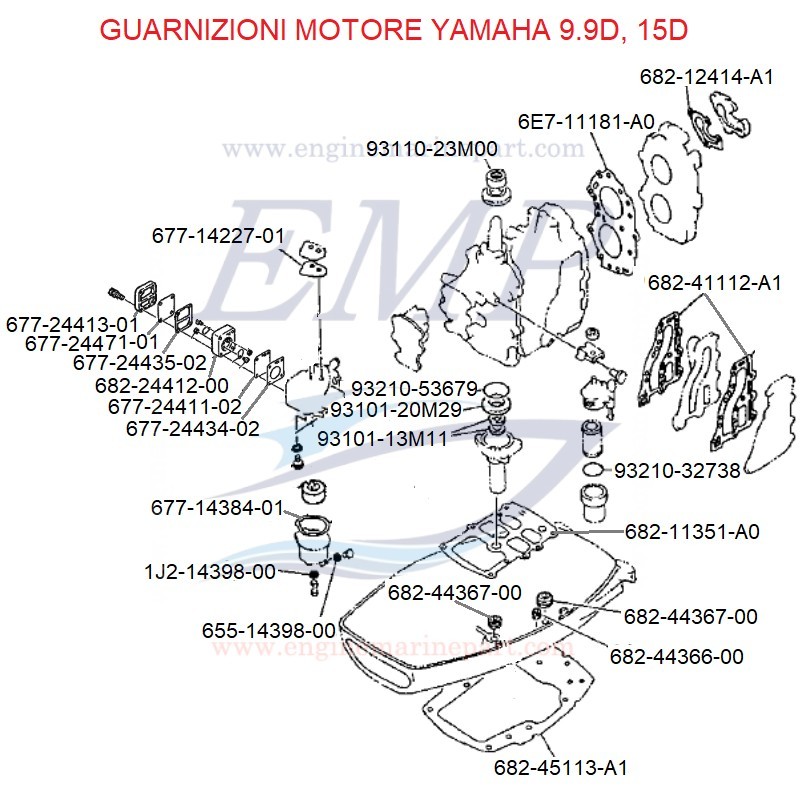 Guarnizioni motore Yamaha Marine 9.9D, 15D