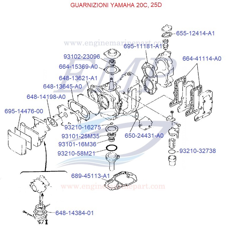 Guarnizioni motore Yamaha Marine 20C, 25D