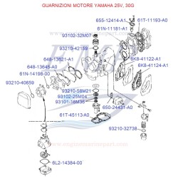 Guarnizioni motore Yamaha Marine 25B, 25V, 30G, 30H
