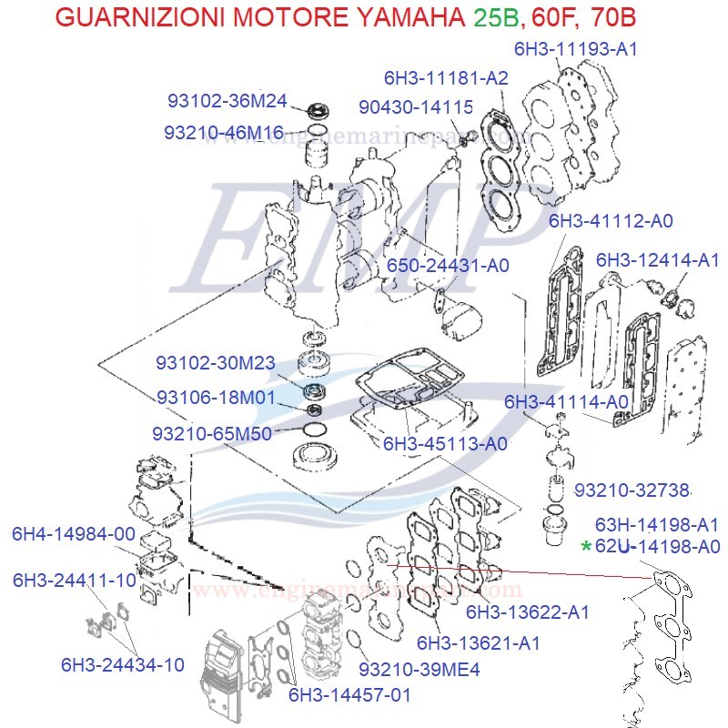 Guarnizioni motore Yamaha Marine 25B, 60F, 70B