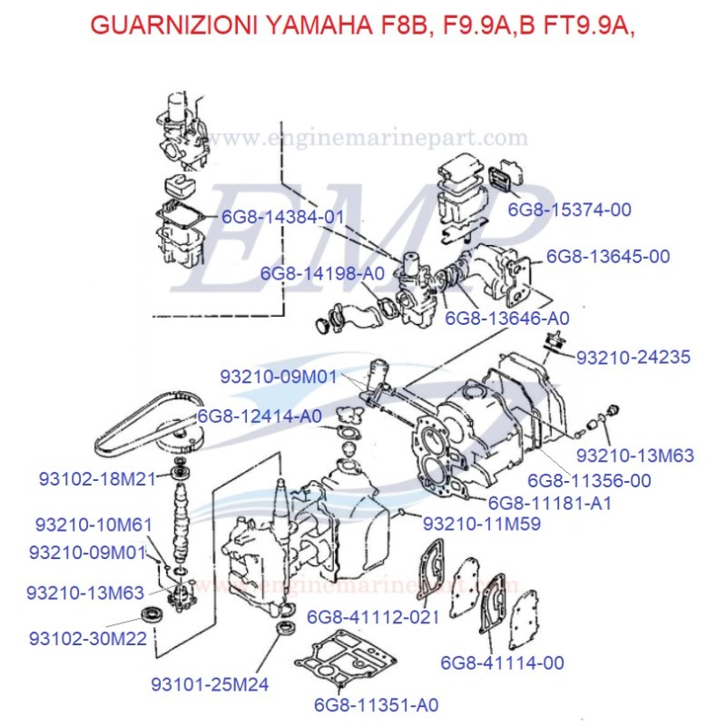 Guarnizioni Yamaha Marine F8B-F9.9A, F9.9B, FT9.9A