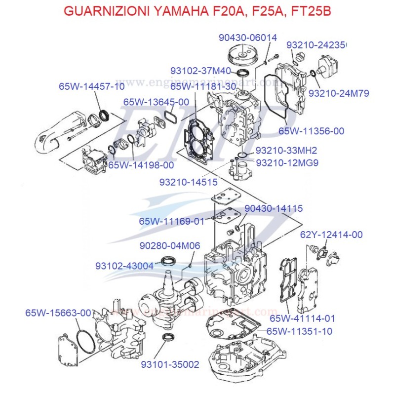 Guarnizioni Yamaha Marine F20A, F25A, FT25B