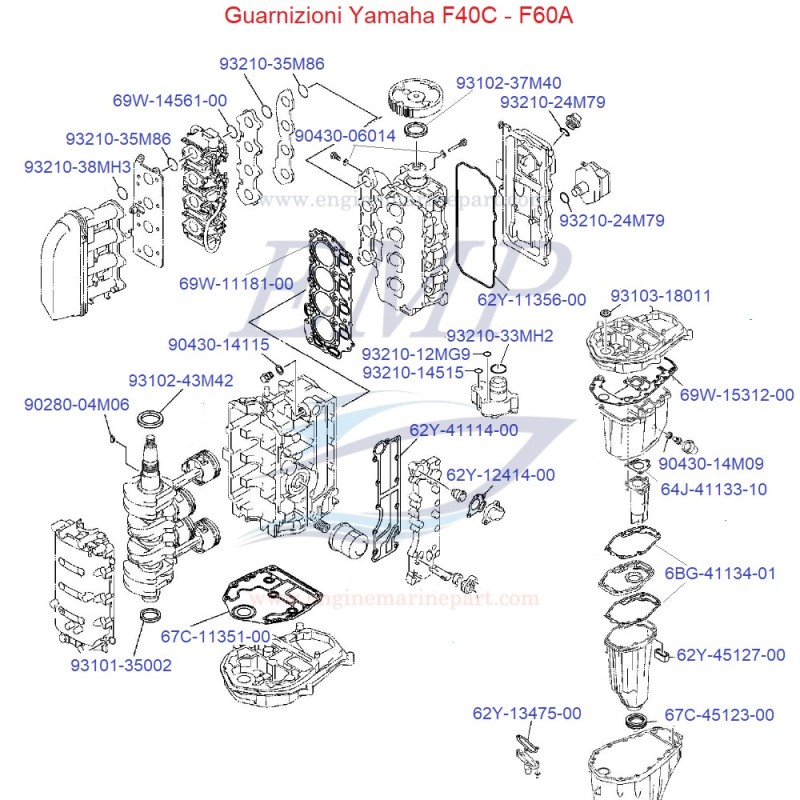 Guarnizioni Yamaha Marine F40C, F60A
