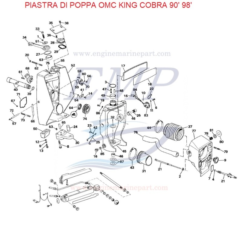 RICAMBI PIASTRA DI POPPA OMC KING COBRA 90' 98'